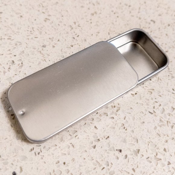 10PCS Mini Slide Top Tin Containers Rectangular Metal Portable Silver Solid Balm - Picture 3 of 4